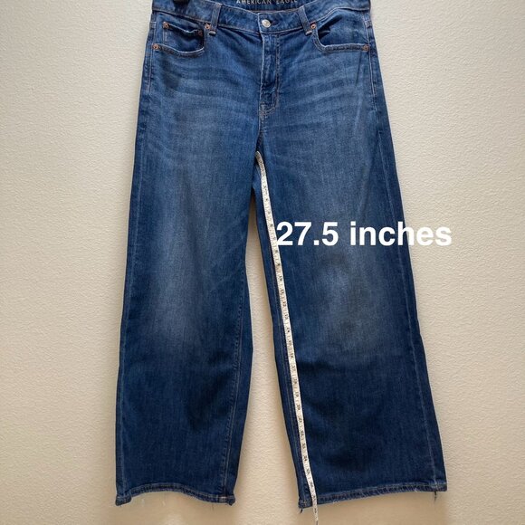 American Eagle Low-rise baggy wide leg size 10 short, raw back hem strech women - Picture 4 of 14